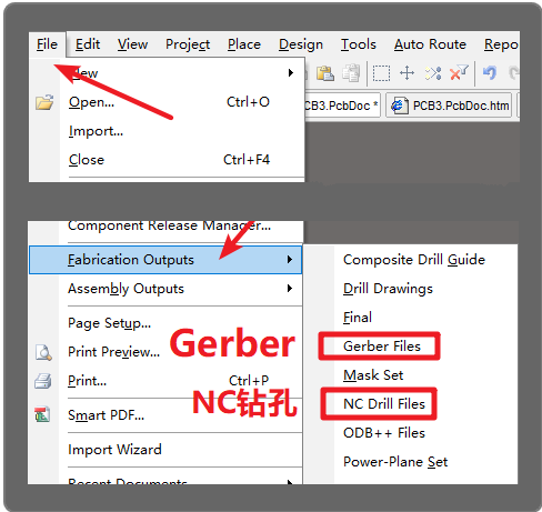Altium Designer输出文件分gerber和NC 两部分
